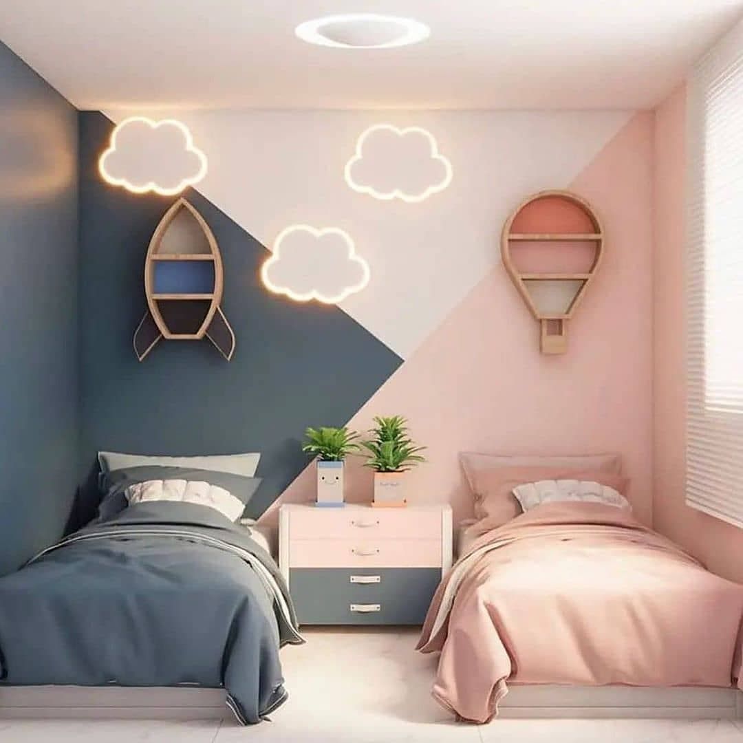 thiết kế phòng ngủ cho 2 bé trai và gái