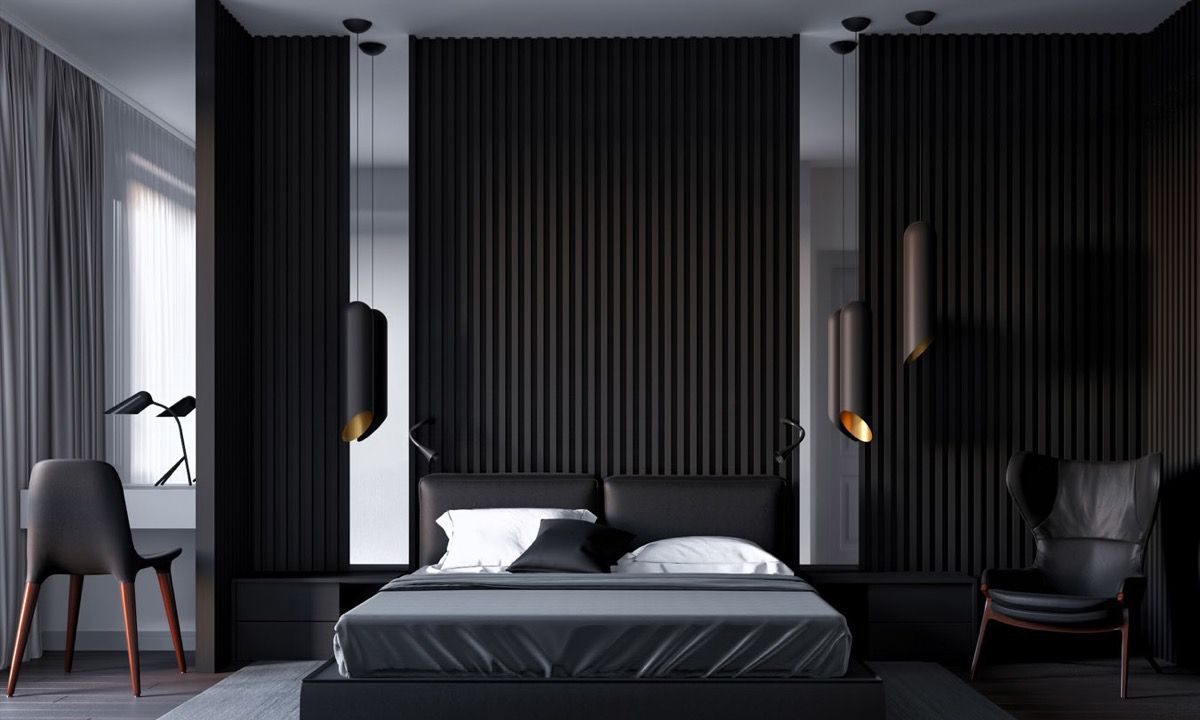 Thiết kế phòng ngủ 20m2 sanh chảnh, màu đen