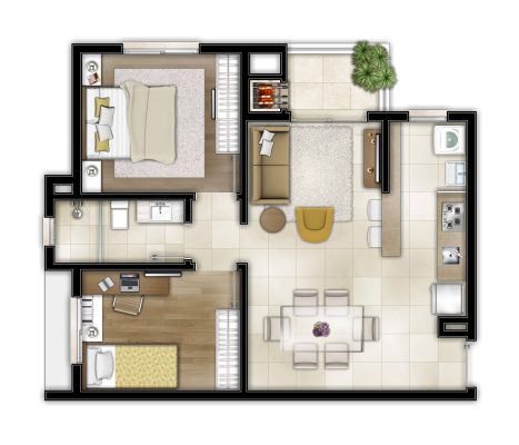 thiết kế nội thất căn hộ chung cư 54m2