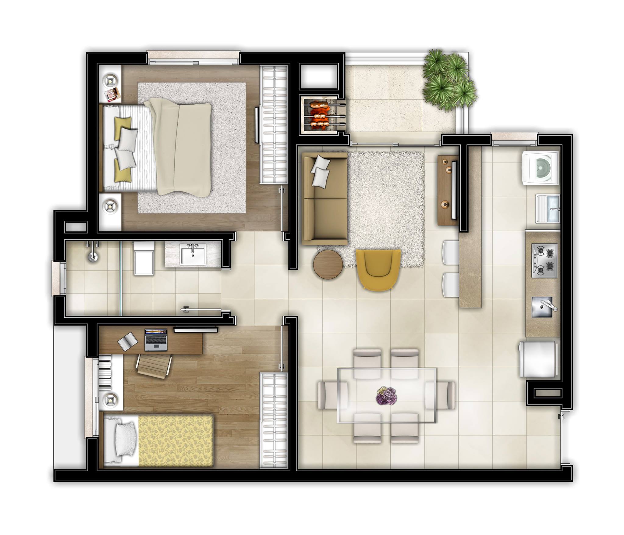 Thiết kế nội thất chung cư 54m2 2 phòng ngủ