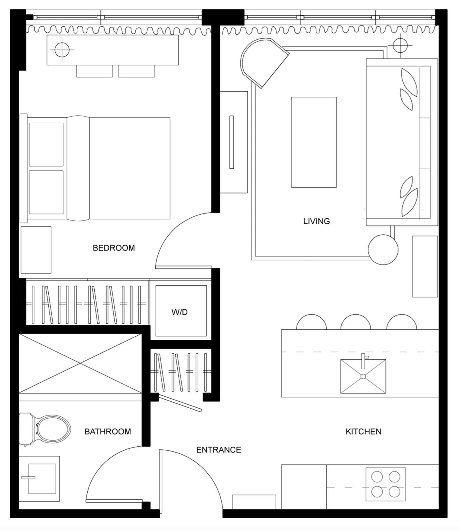 Thiết kế nội thất căn hộ chung cư 54m2 1 phòng ngủ