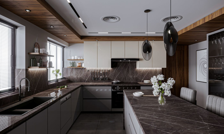 trần thạch cao phòng bếp đơn giản